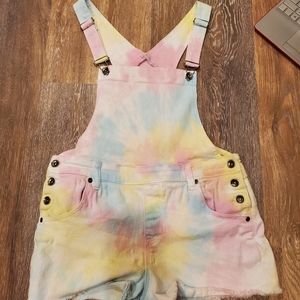 tie dye overall shorts